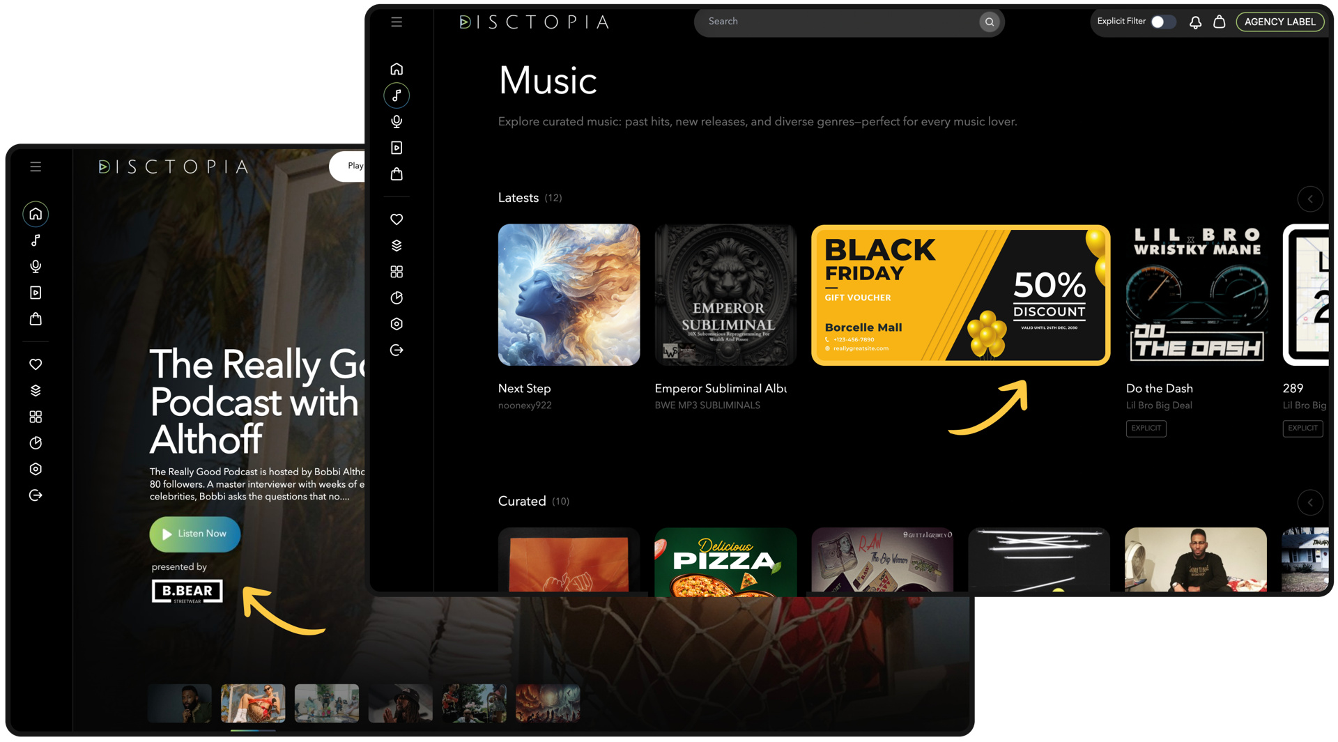 Audio ad pre-roll on Disctopia podcast player